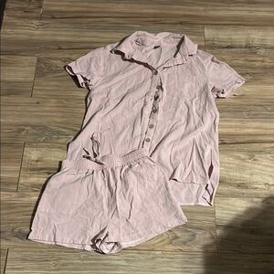 Pink Button-Up Shirt and Shorts Set